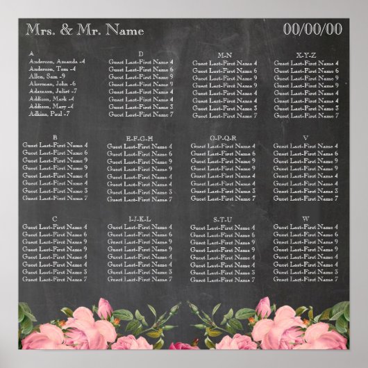 Alfabetische zitplaats poster (Voorkant)