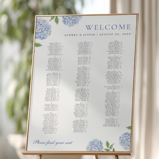 Alfabetische zitplaatskaart, Hydrangea, XL Poster