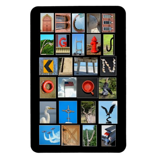 Alfabetletters die afbeeldingen tonen magneet (Verticaal)