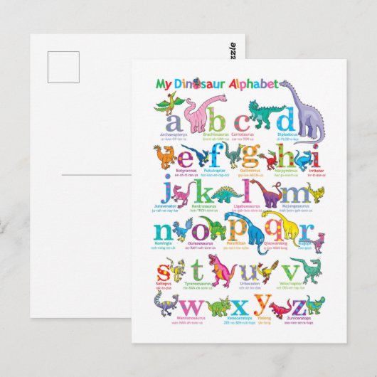 Alfabetlijst van dinosaurussen briefkaart (Voorkant / Achterkant)