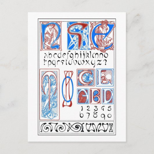 Alfabets of Art Nouveau Style, Mucha Briefkaart (Voorkant)