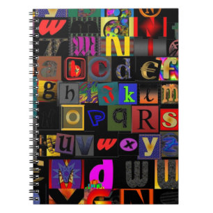 Alfabetsoep, mozaïek letters ontwerp, leuk kleurri notitieboek