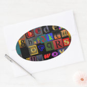 Alfabetsoep, mozaïek letters ontwerp, leuk kleurri ovale sticker (Envelop)
