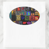 Alfabetsoep, mozaïek letters ontwerp, leuk kleurri ovale sticker (Tas)