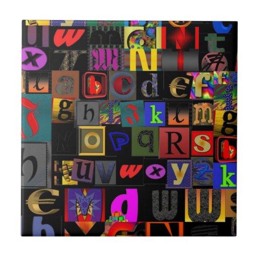 Alfabetsoep, mozaïek letters ontwerp, leuk kleurri tegeltje (Voorkant)