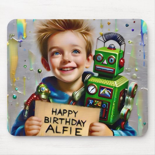 ALFIE ~ En zijn ROBOT ~ Mousepad Muismat (Voorkant)