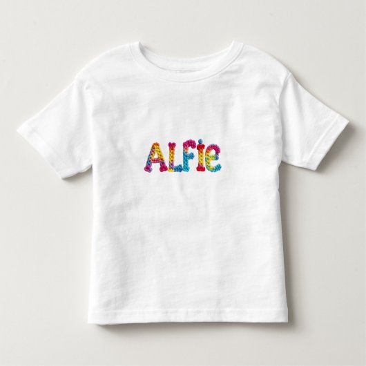 ALFIE Naam in Levendig Haakpatroon Kinder Shirts (Voorkant)