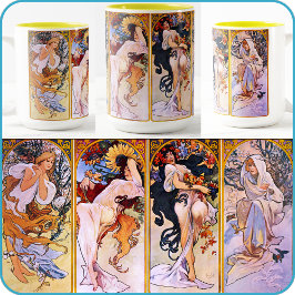 Alfons (Alphonse) Mucha's "Vier Seizoenen" Art - Tweekleurige Koffiemok