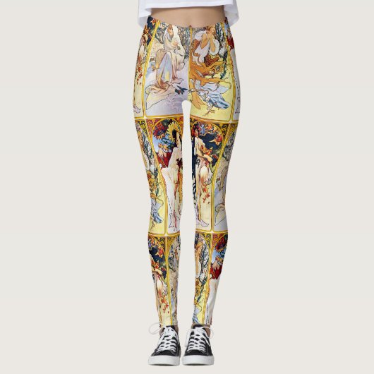 Alfons Mucha 1895 De vier seizoenen Leggings (Voorkant)