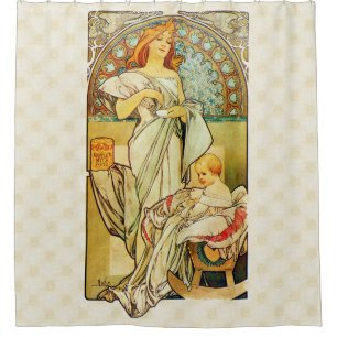 Alfons Mucha 1898 Food for Infants Douchegordijn