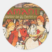 Alfons Mucha: Amanten Ronde Sticker (Voorkant)