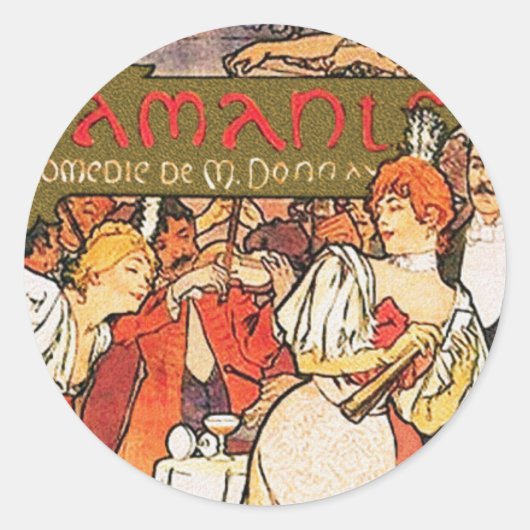 Alfons Mucha: Amanten Ronde Sticker (Voorkant)