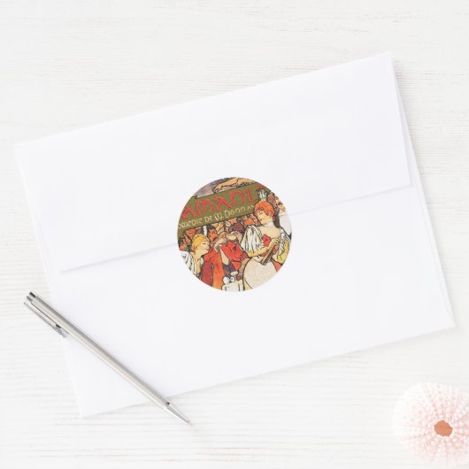 Alfons Mucha: Amanten Ronde Sticker (Envelop)