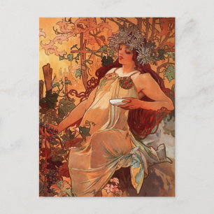 Alfons Mucha Art Nouveau Autumn Painting Briefkaart