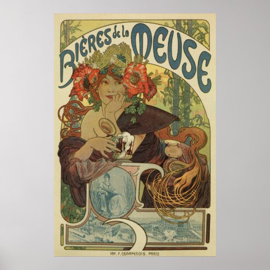 Alfons Mucha art nouveau beer ad Poster (Voorkant)