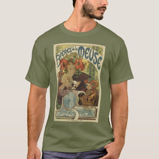 Alfons Mucha art nouveau beer ad T-shirt (Voorkant)