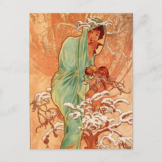 Alfons Mucha Art Nouveau Winter Painting Briefkaart (Voorkant)