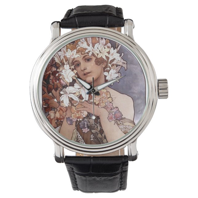 Alfons Mucha: Bloem Horloge (Voorkant)