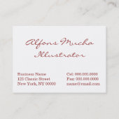 Alfons Mucha: Gebruik van verf Visitekaartje (Achterkant)