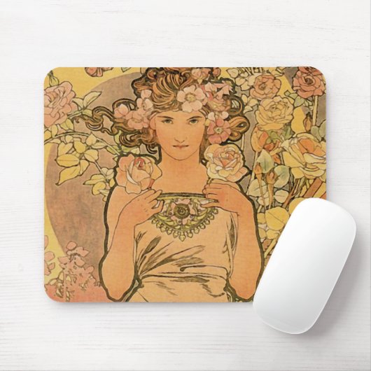 Alfons Mucha ~ Het roos Muismat (Met muis)