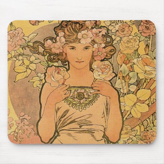 Alfons Mucha ~ Het roos Muismat (Voorkant)