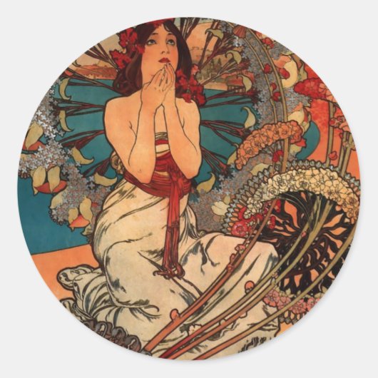 Alfons Mucha Monaco Monte Carlo Ronde Sticker (Voorkant)