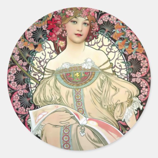 Alfons Mucha Reverie 1897 Ronde Sticker (Voorkant)