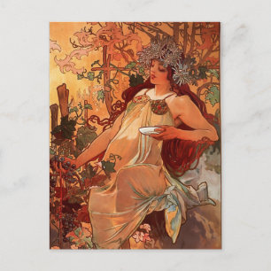 Alfons Mucha - Vier Seizoenen - HET AUTUMN Briefkaart