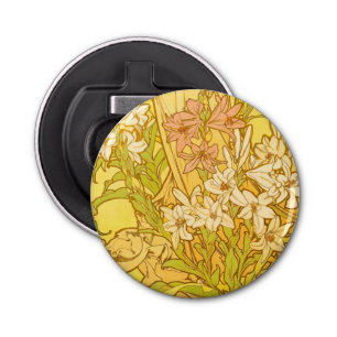 Alfonse Mucha Art Nouveau-bloemen Button Flesopener