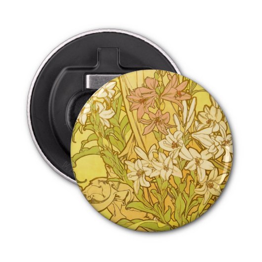 Alfonse Mucha Art Nouveau-bloemen Button Flesopener (Voorkant)