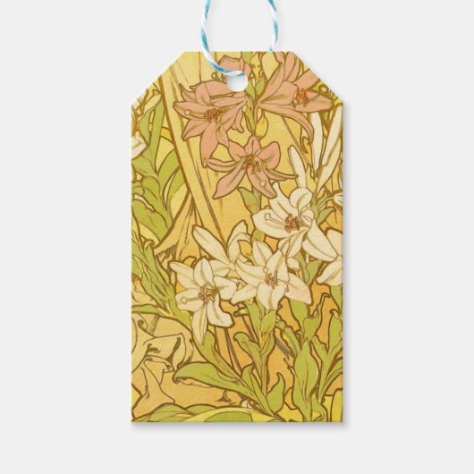 Alfonse Mucha Art Nouveau-bloemen Cadeaulabel (Voorkant)