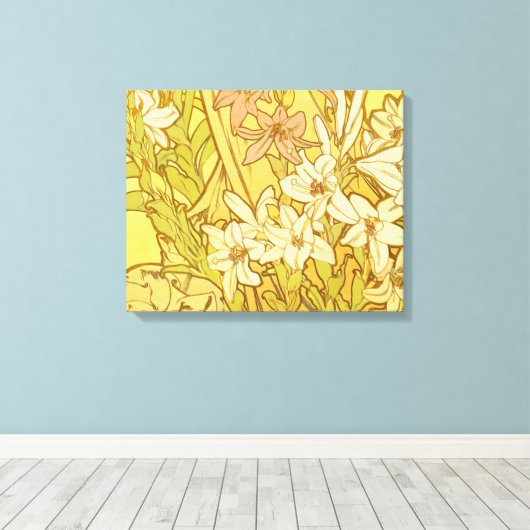 Alfonse Mucha Art Nouveau-bloemen Canvas Afdruk (Insitu (Houten vloer))