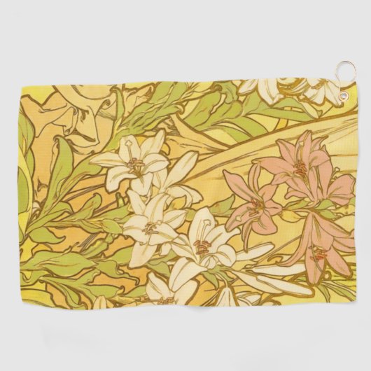 Alfonse Mucha Art Nouveau-bloemen Golfhanddoek (Horizontaal)