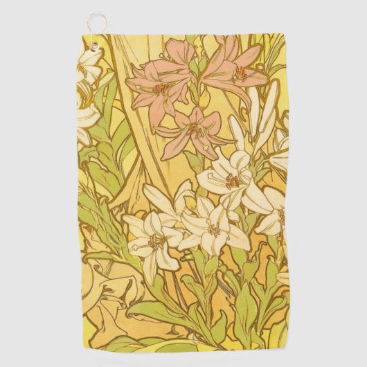 Alfonse Mucha Art Nouveau-bloemen Golfhanddoek (Voorkant)