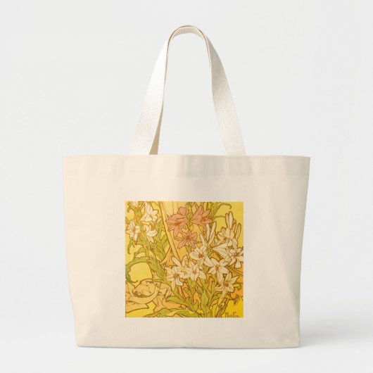 Alfonse Mucha Art Nouveau-bloemen Grote Tote Bag (Voorkant)