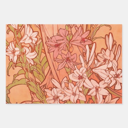 Alfonse Mucha Art Nouveau-bloemen Inpakpapier Vel (Voorkant 3)