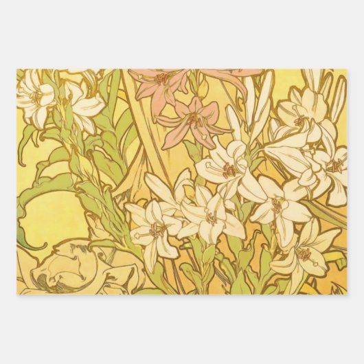 Alfonse Mucha Art Nouveau-bloemen Inpakpapier Vel (Voorkant)