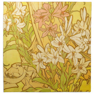 Alfonse Mucha Art Nouveau-bloemen Katoenen Servet