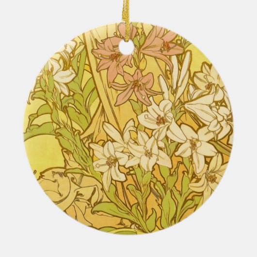 Alfonse Mucha Art Nouveau-bloemen Keramisch Ornament (Achterkant)