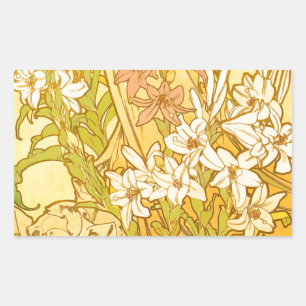 Alfonse Mucha Art Nouveau-bloemen Rechthoekige Sticker