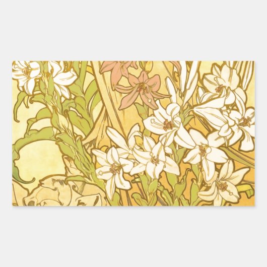 Alfonse Mucha Art Nouveau-bloemen Rechthoekige Sticker (Voorkant)