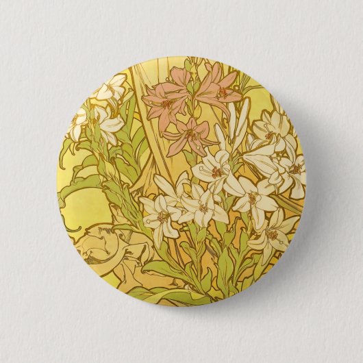 Alfonse Mucha Art Nouveau-bloemen Ronde Button 5,7 Cm (Voorkant)