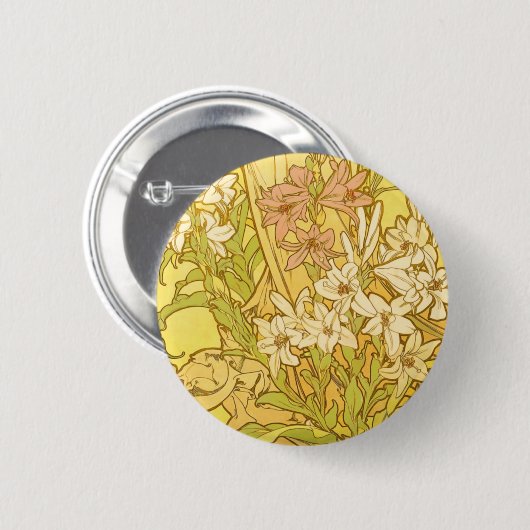 Alfonse Mucha Art Nouveau-bloemen Ronde Button 5,7 Cm (Voorkant /achterkant)