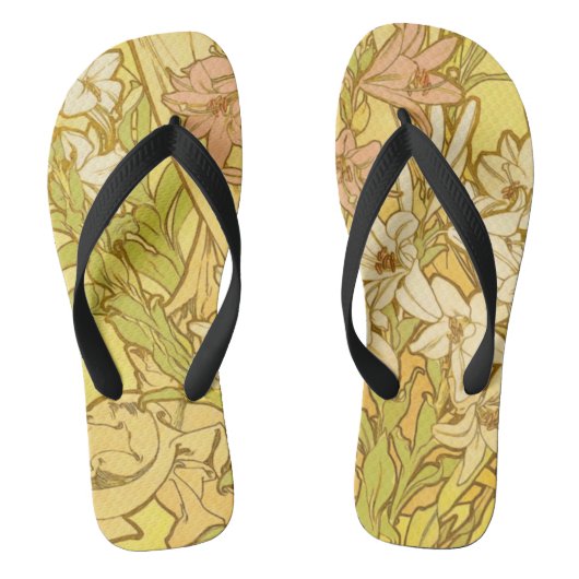 Alfonse Mucha Art Nouveau-bloemen Teenslippers (Voetbed)