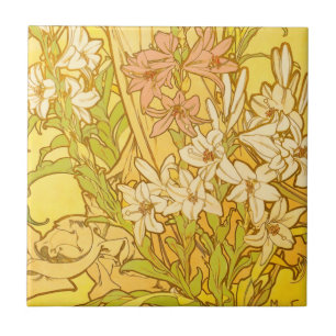 Alfonse Mucha Art Nouveau-bloemen Tegeltje