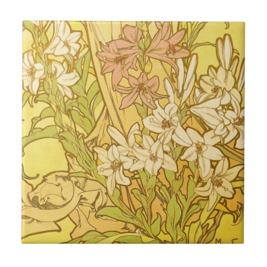 Alfonse Mucha Art Nouveau-bloemen Tegeltje (Voorkant)