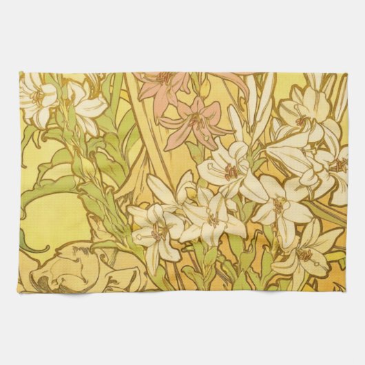 Alfonse Mucha Art Nouveau-bloemen Theedoek (Horizontaal)