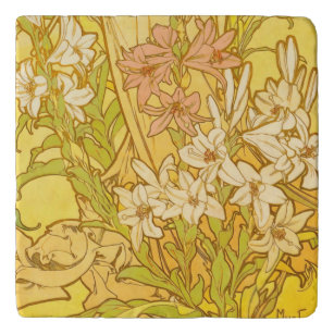Alfonse Mucha Art Nouveau-bloemen Trivet