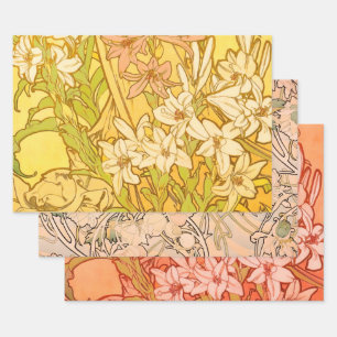 Alfonse Mucha Art Nouveau lelie bloemen Inpakpapier Vel