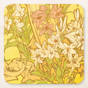 Alfonse Mucha Art Nouveau lelie bloemen Kartonnen Onderzetters